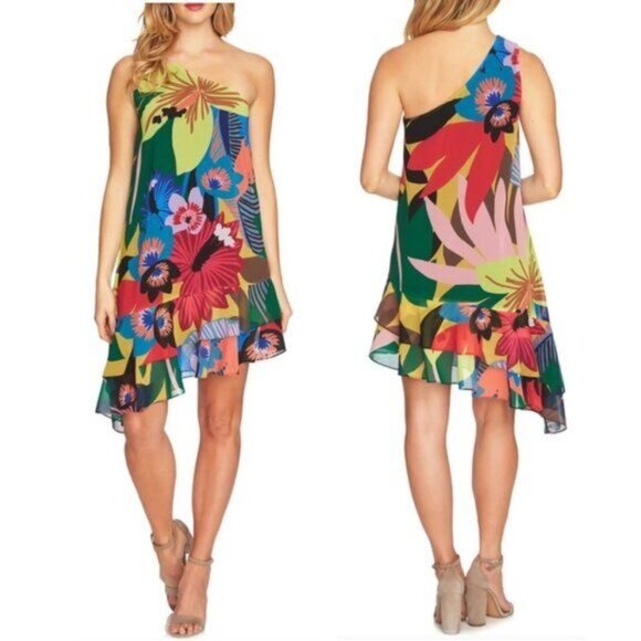 CeCe Jungle Splendor One-Shoulder Shift Dress - 6 - Picture 1 of 8